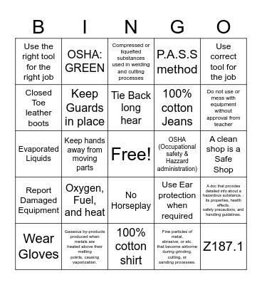 Safety Bingo Card