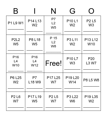 Student/Parent Handbook Bingo Card