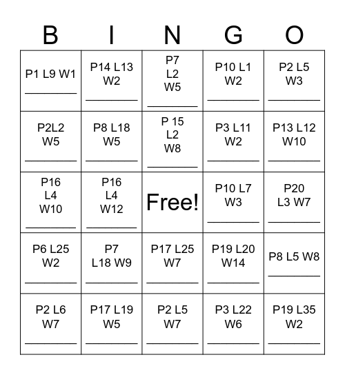 Student/Parent Handbook Bingo Card