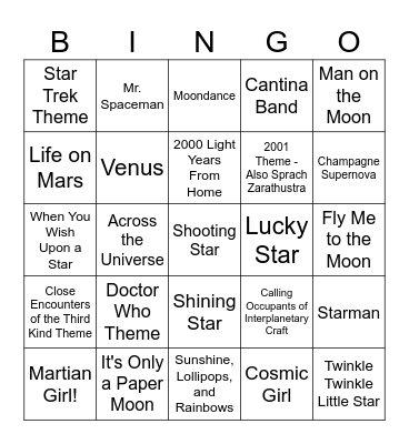 "Space Oddity": Star Trek Day Space Anthems Bingo Card