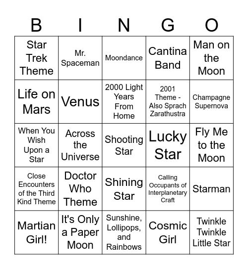 "Space Oddity": Star Trek Day Space Anthems Bingo Card