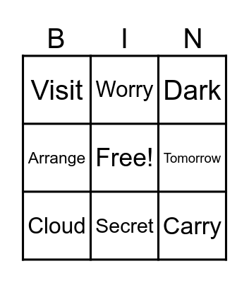 Future simple tense Bingo Card