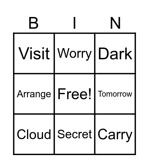Future simple tense Bingo Card