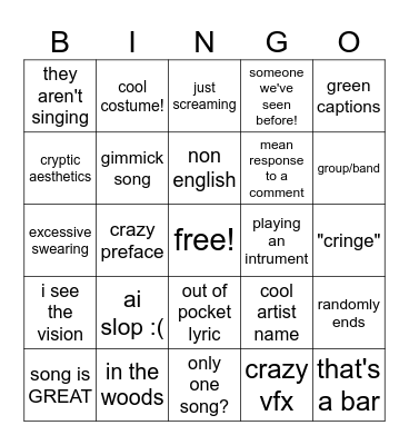 IG Music Bingo Card