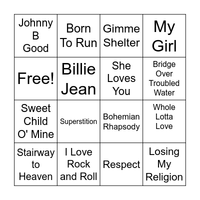 Rock Music Bingo Card