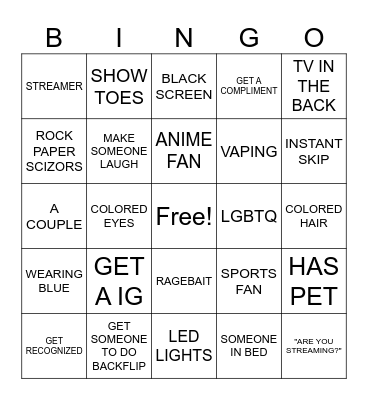 OMEGLE Bingo Card