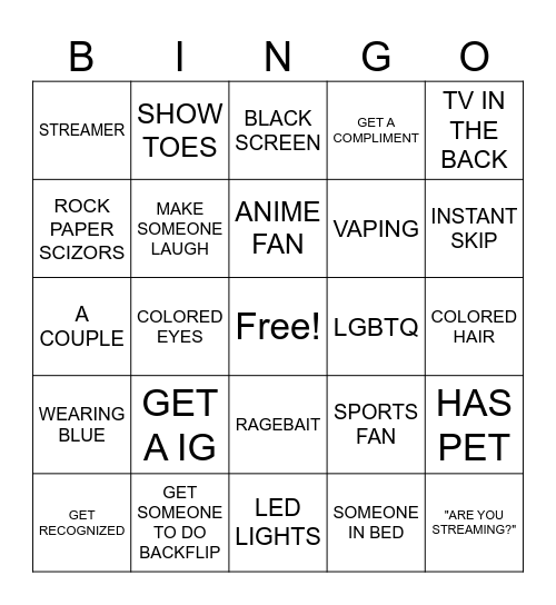OMEGLE Bingo Card