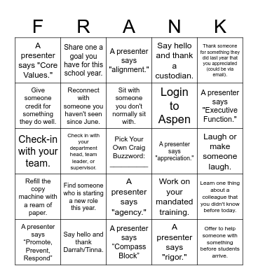 FMS Bingo (Returning Teacher) Bingo Card