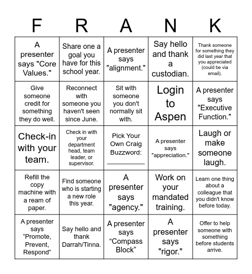 FMS Bingo (Returning Teacher) Bingo Card