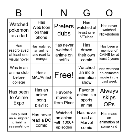 Untitled Bingo Card