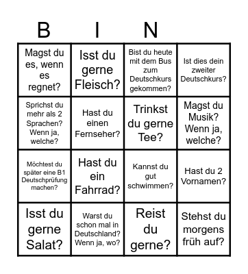 Kennenlernen A1.2 Bingo Card