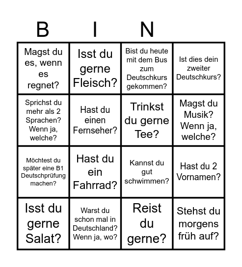 Kennenlernen A1.2 Bingo Card