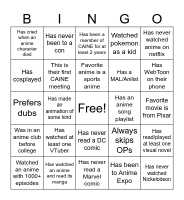 Untitled Bingo Card