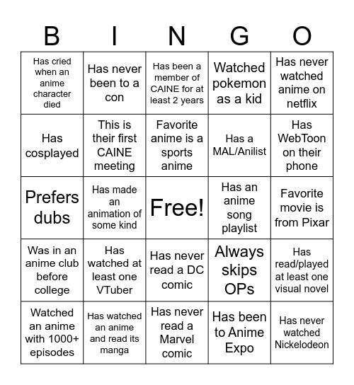 Untitled Bingo Card