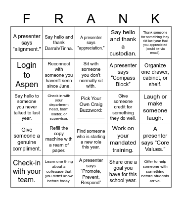 FMS Bingo (Returning Teachers) Bingo Card