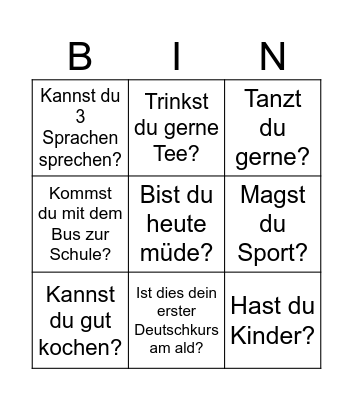 einfaches Kennenlern-Bingo Card