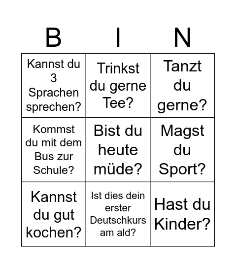 einfaches Kennenlern-Bingo Card