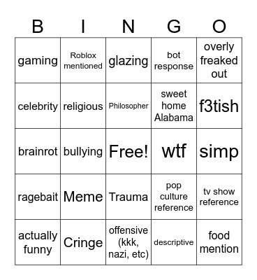 phub comments bingo Card