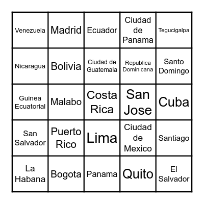 Paises De Habla Hispana Y Sus Capitales Bingo Card