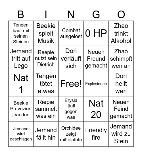 Bingo der Steine Bingo Card