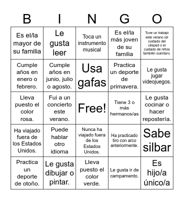 Get to know you BINGO Card