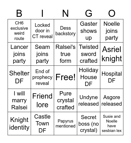 DELTARUNE CH6 BINGO Card