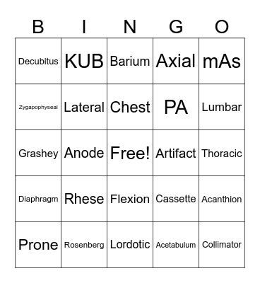 RAD Tech Bingo Card