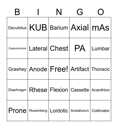 RAD Tech Bingo Card