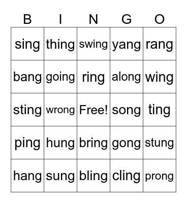 ng words Bingo Card