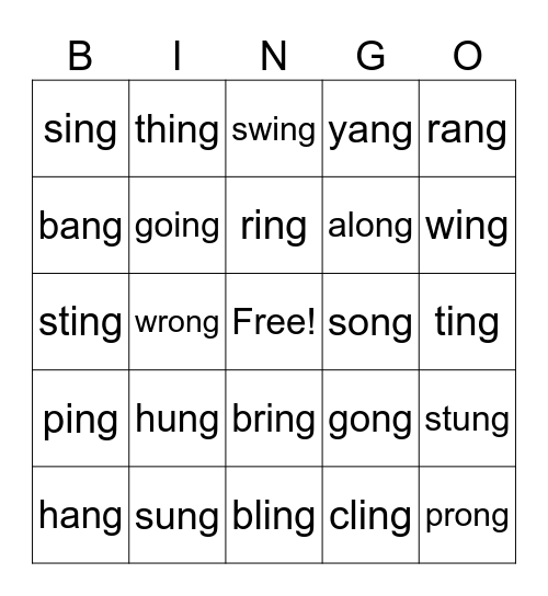 ng words Bingo Card