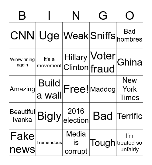 Trump Bingo Card