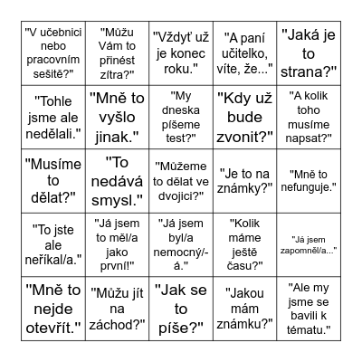 Školní bingo: Přistižen při hlášce! Bingo Card