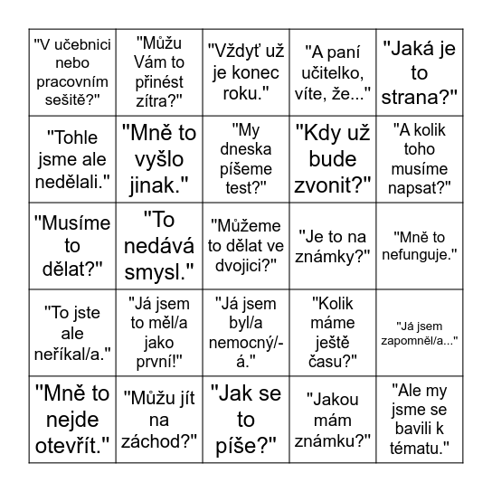 Školní bingo: Přistižen při hlášce! Bingo Card