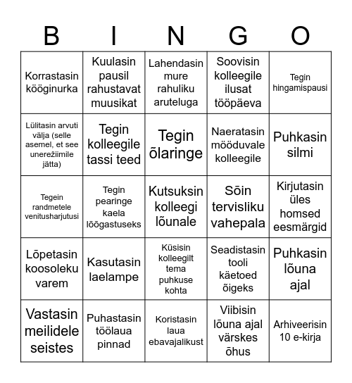 Kontori ohutusbingo II Bingo Card
