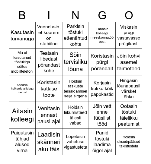 Lao ohutusbingo II Bingo Card