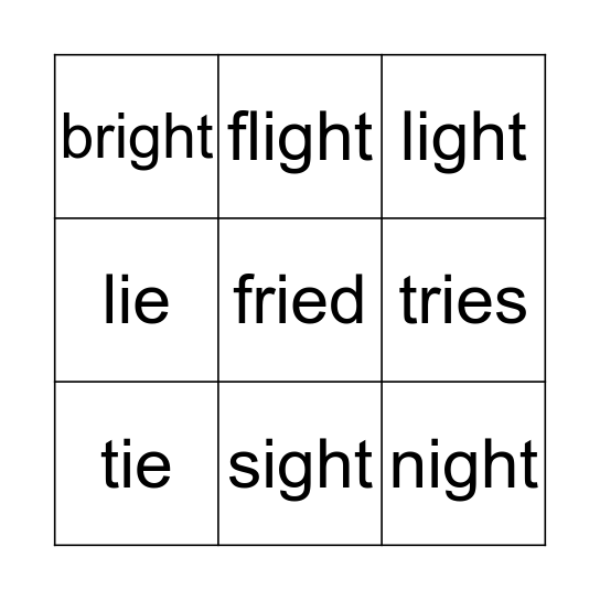 igh and ie words Bingo Card