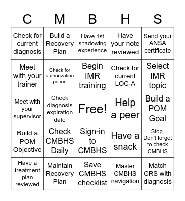 CMBHS Bingo Card
