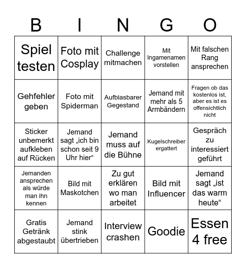 Gamescom Bingo Card