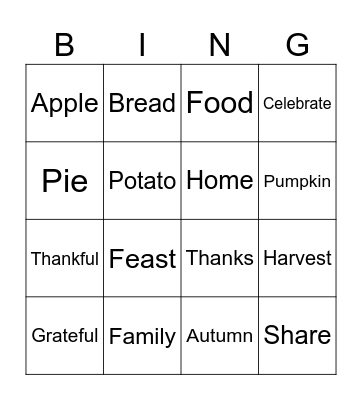 THANKSGIVING Bingo Card