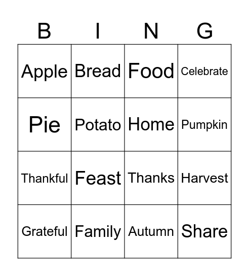 THANKSGIVING Bingo Card