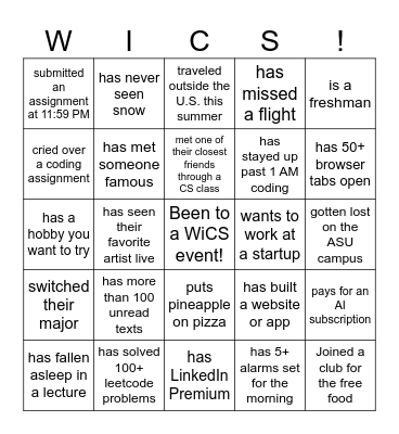 Women in Computer Science Bingo Card
