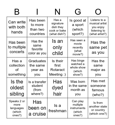 Icebreaker Bingo Card