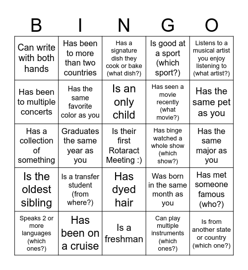 Icebreaker Bingo Card