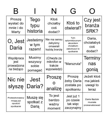 Aksamitne Bingo Card