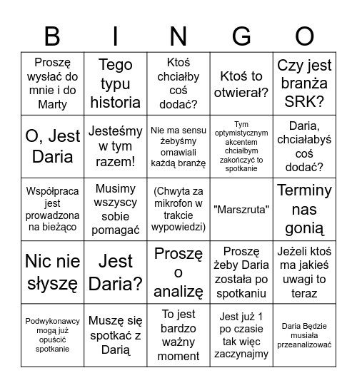 Aksamitne Bingo Card