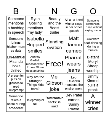 TGSW Oscar Bingo (Card Four) Bingo Card