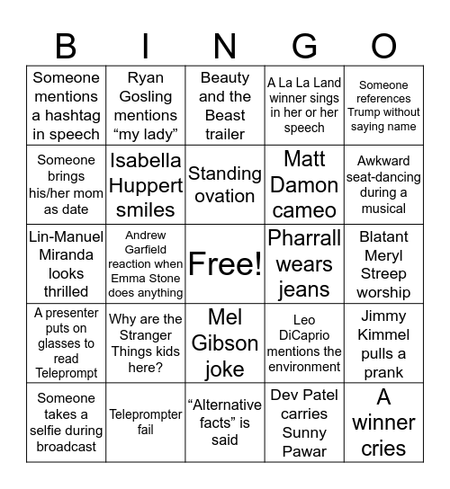 TGSW Oscar Bingo (Card Four) Bingo Card