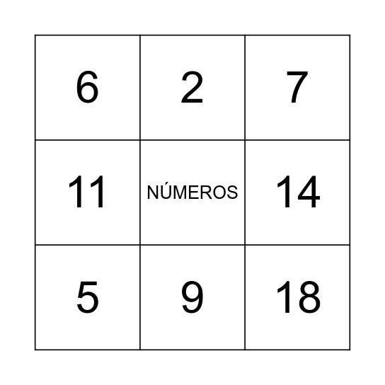 Los números 0-20 Bingo Card