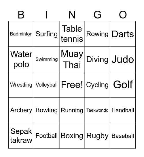Sports Bingo Card