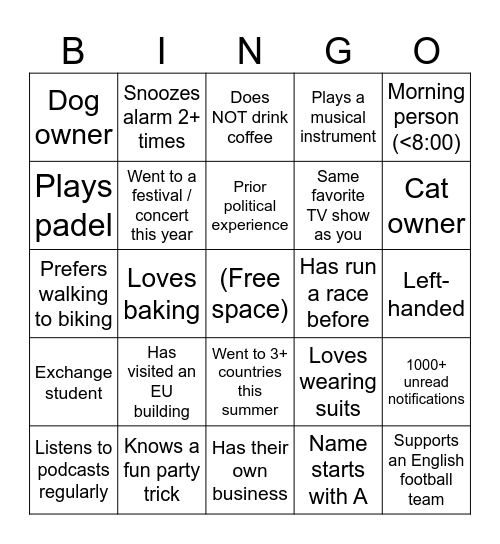 Business and Politics in Europe - Introduction Bingo Card
